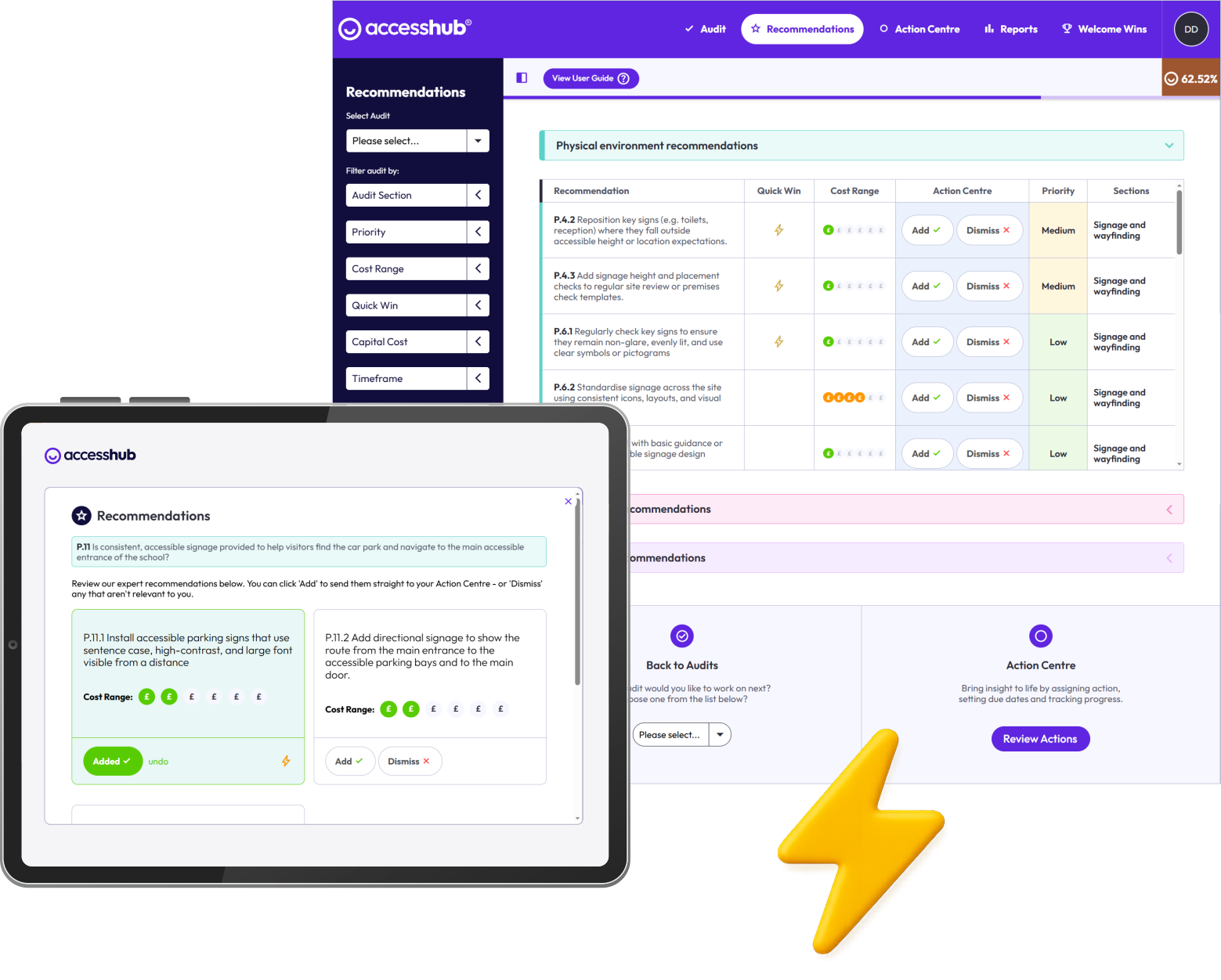 AccessHub recommendations displayed across desktop and tablet