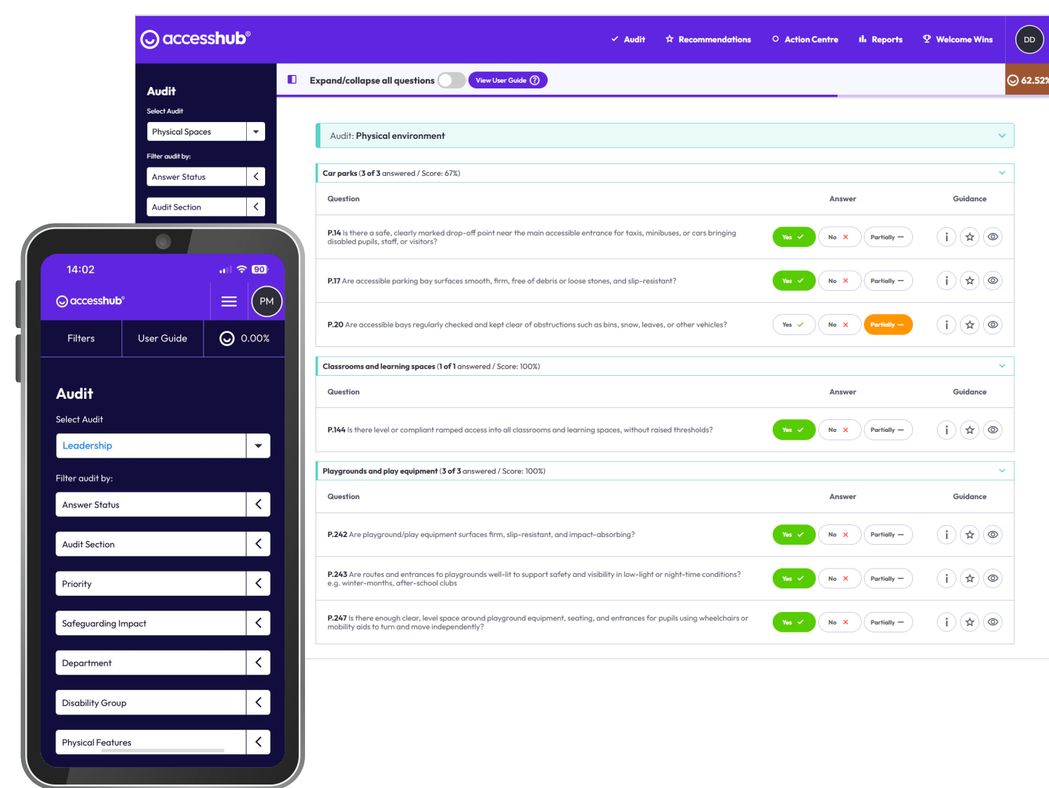 AccessHub audit filters shown on desktop and mobile
