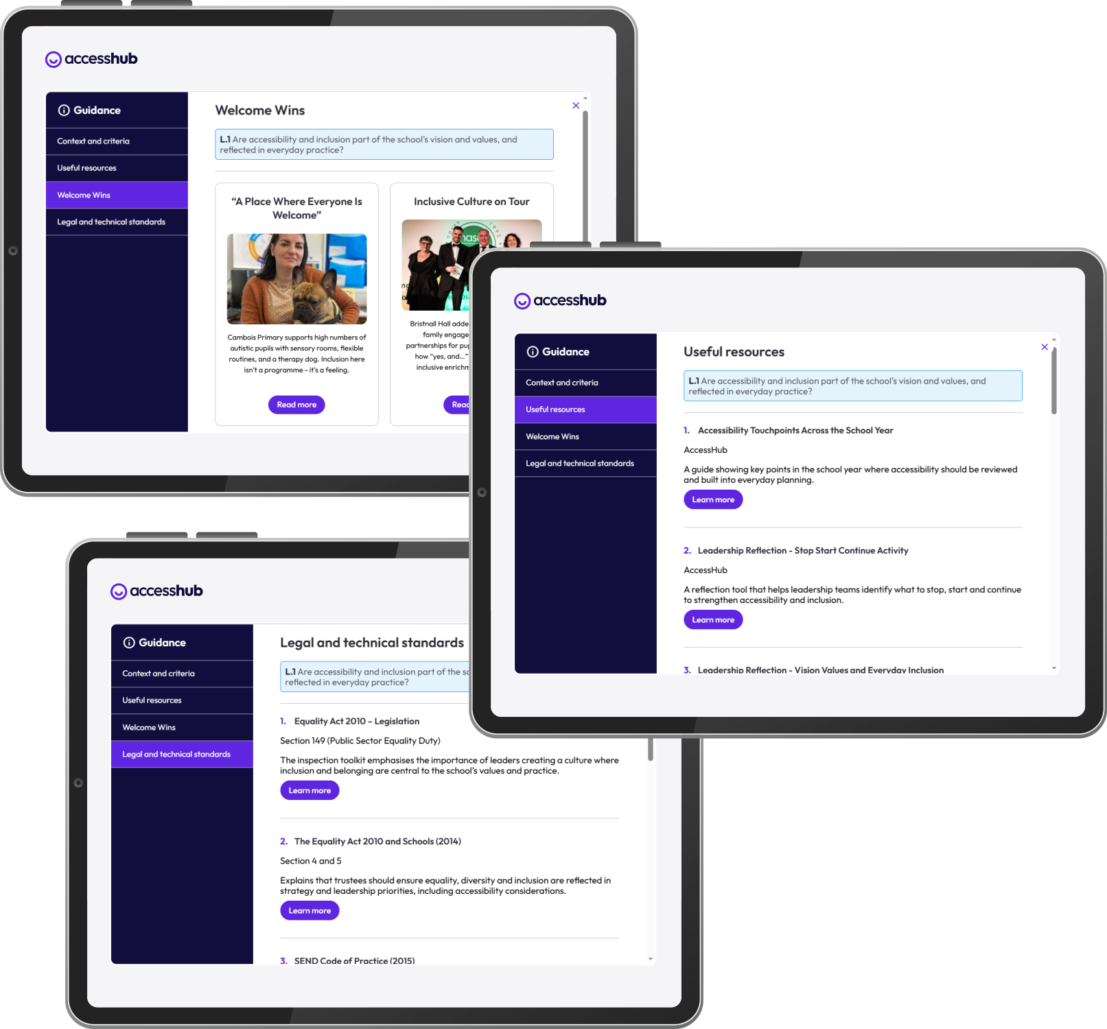 AccessHub guidance shown across three tablets