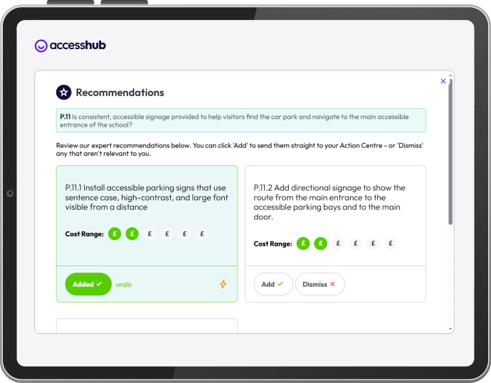 The AccessHub recommendations screen